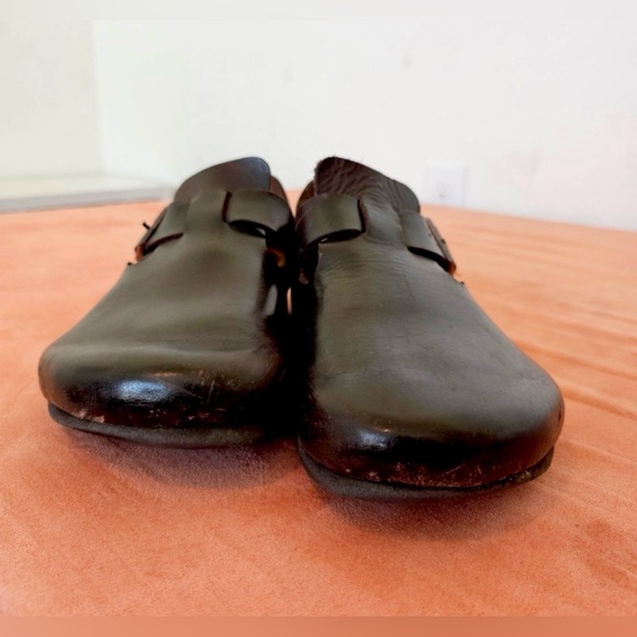 Vtg Men's 10 EU 43 Birkenstock London Brown Leather Brass Buckle Clogs - Picture 9 of 11